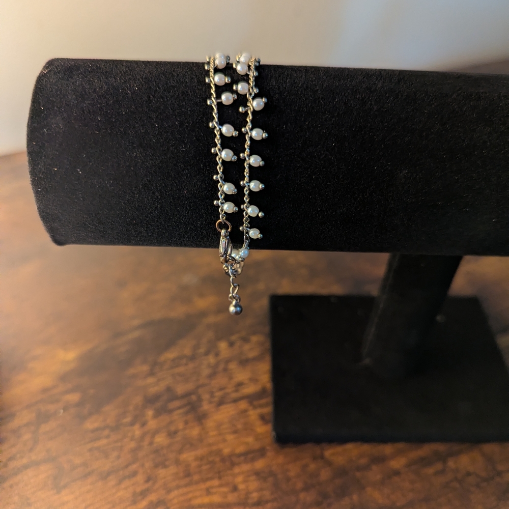 Vintage Silver Bracelet with Faux Pearl Accents